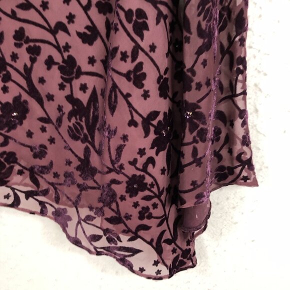 Sandra Darren Top Women 10 Purple Velvet Burnout Assymentric Fairy Boho Feminine - Picture 11 of 16